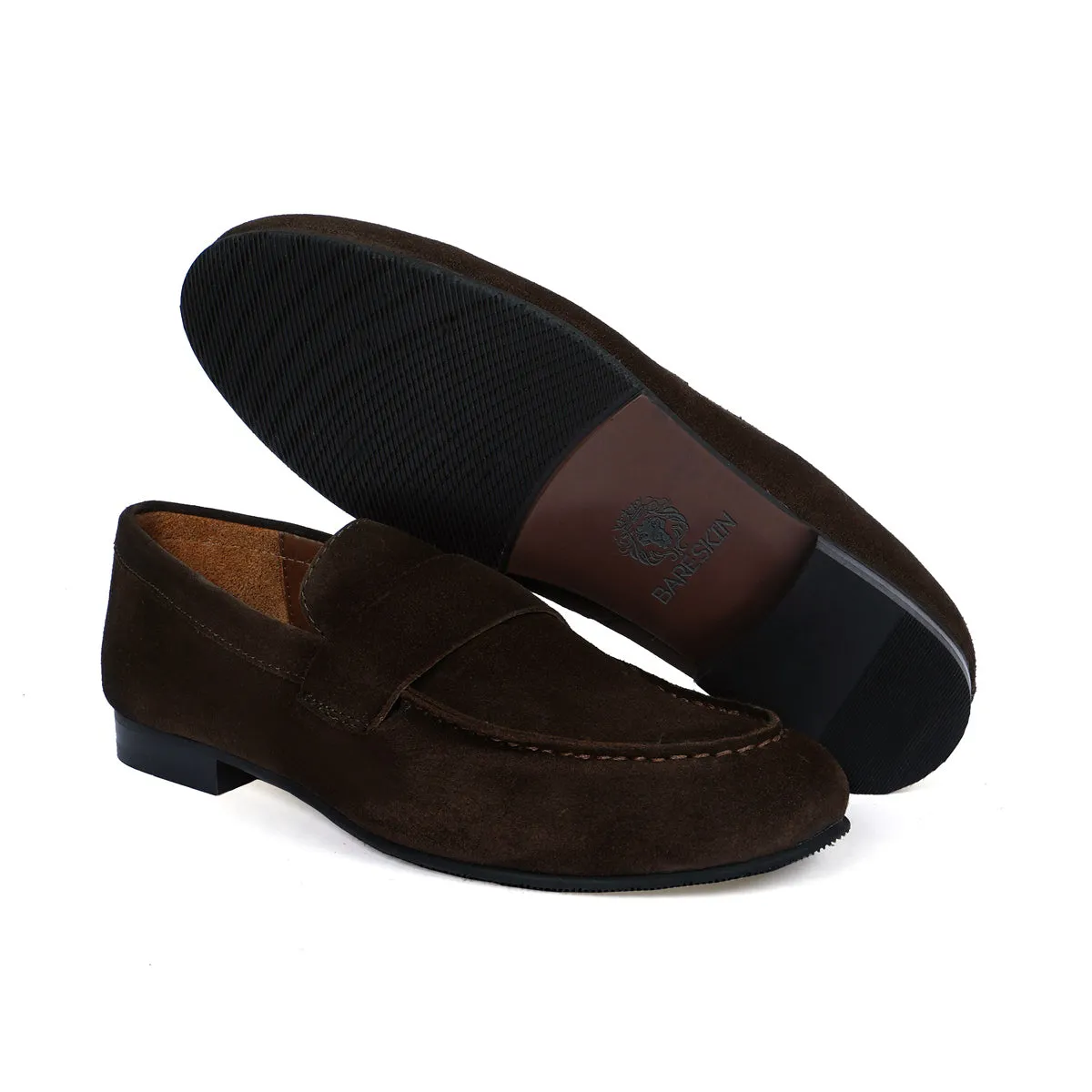 Casual Round Toe Penny Loafer in Dark Brown Suede Leather