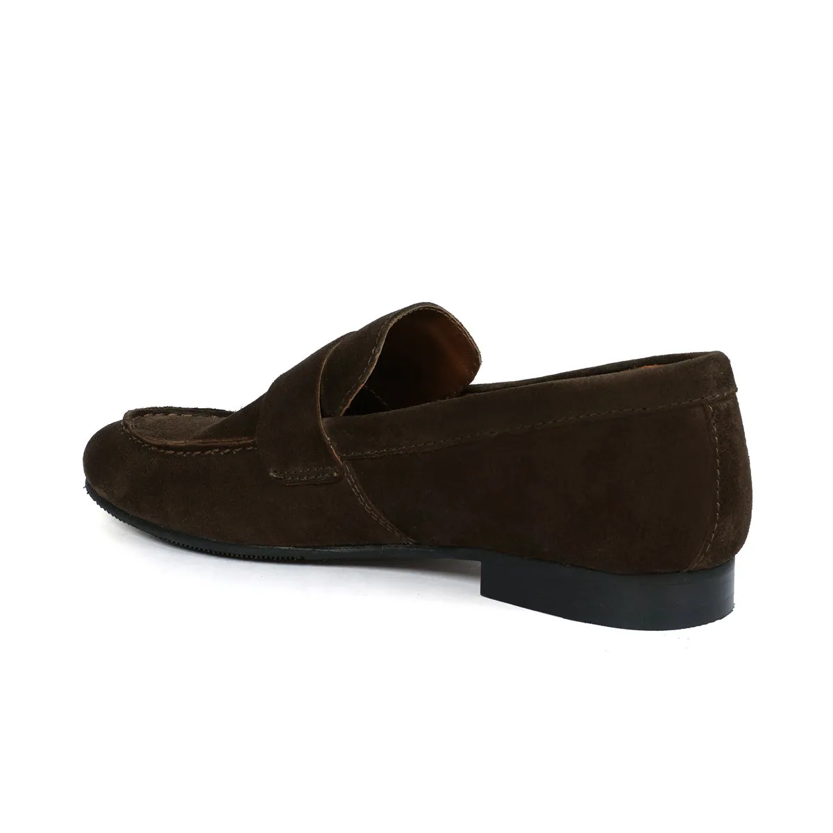 Casual Round Toe Penny Loafer in Dark Brown Suede Leather