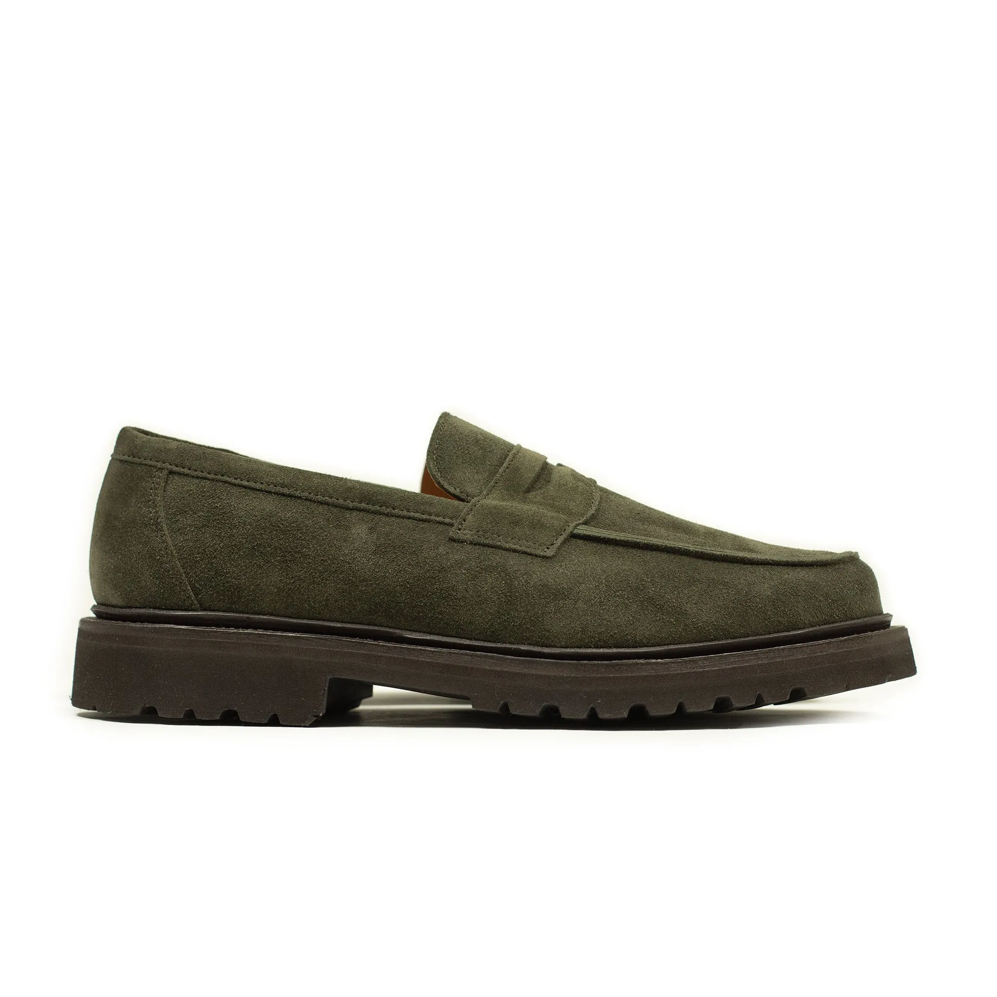 Chicago lugged penny loafer in "earth" olive Castorino suede