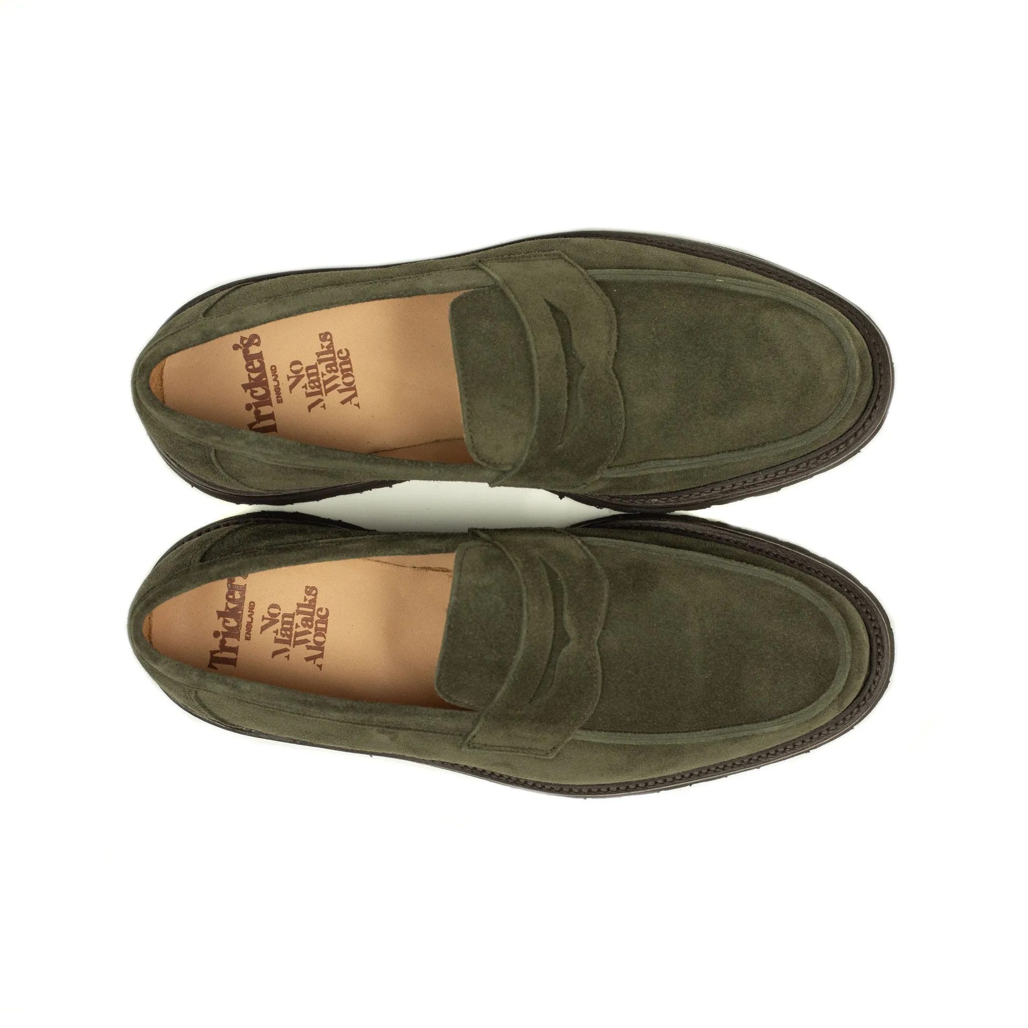 Chicago lugged penny loafer in "earth" olive Castorino suede