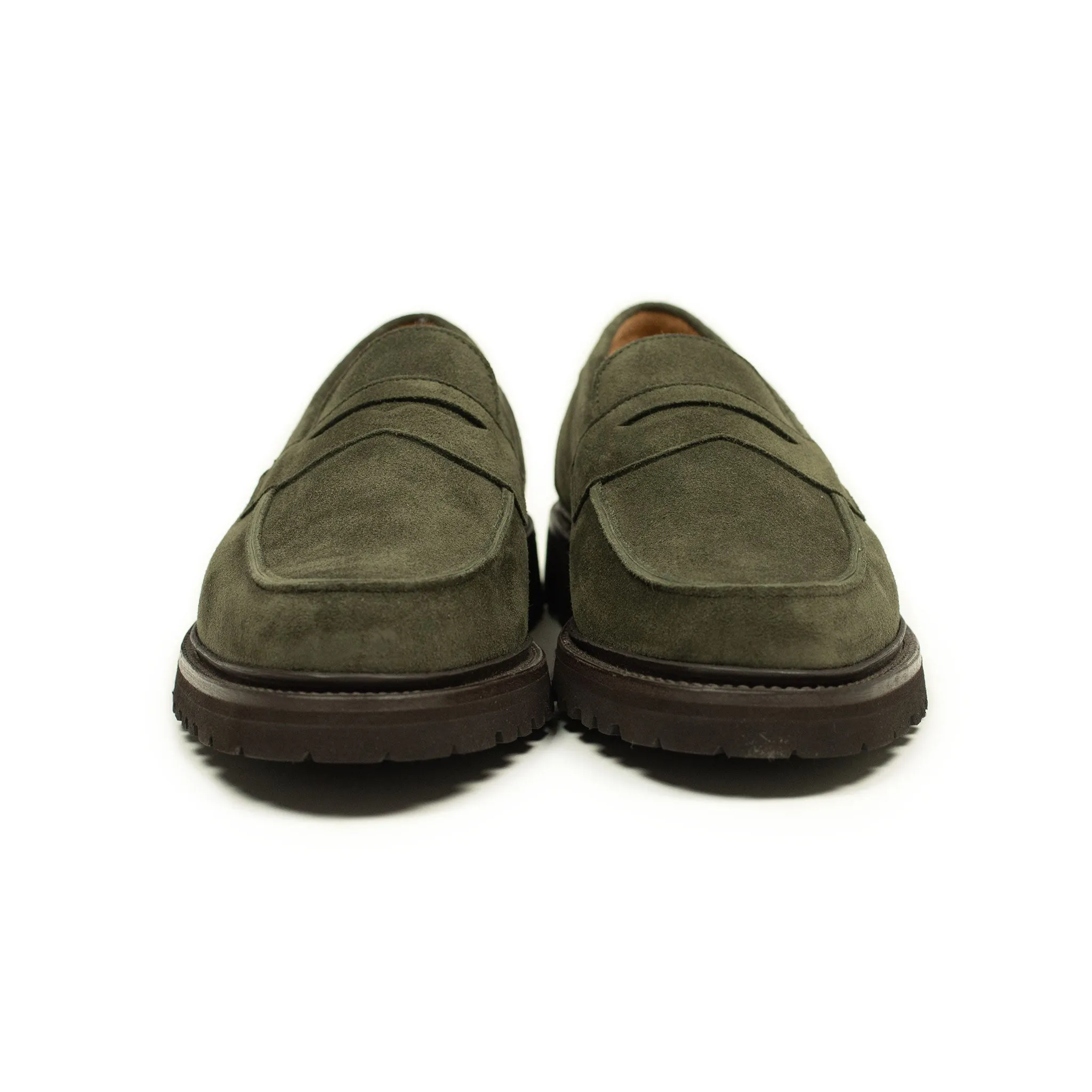 Chicago lugged penny loafer in "earth" olive Castorino suede