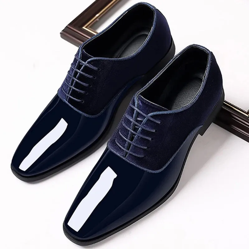 Classic PU Patent Leather Shoes for Men Casual Business Shoes Lace Up Formal Office Work Shoes for Male Party Wedding Oxfords