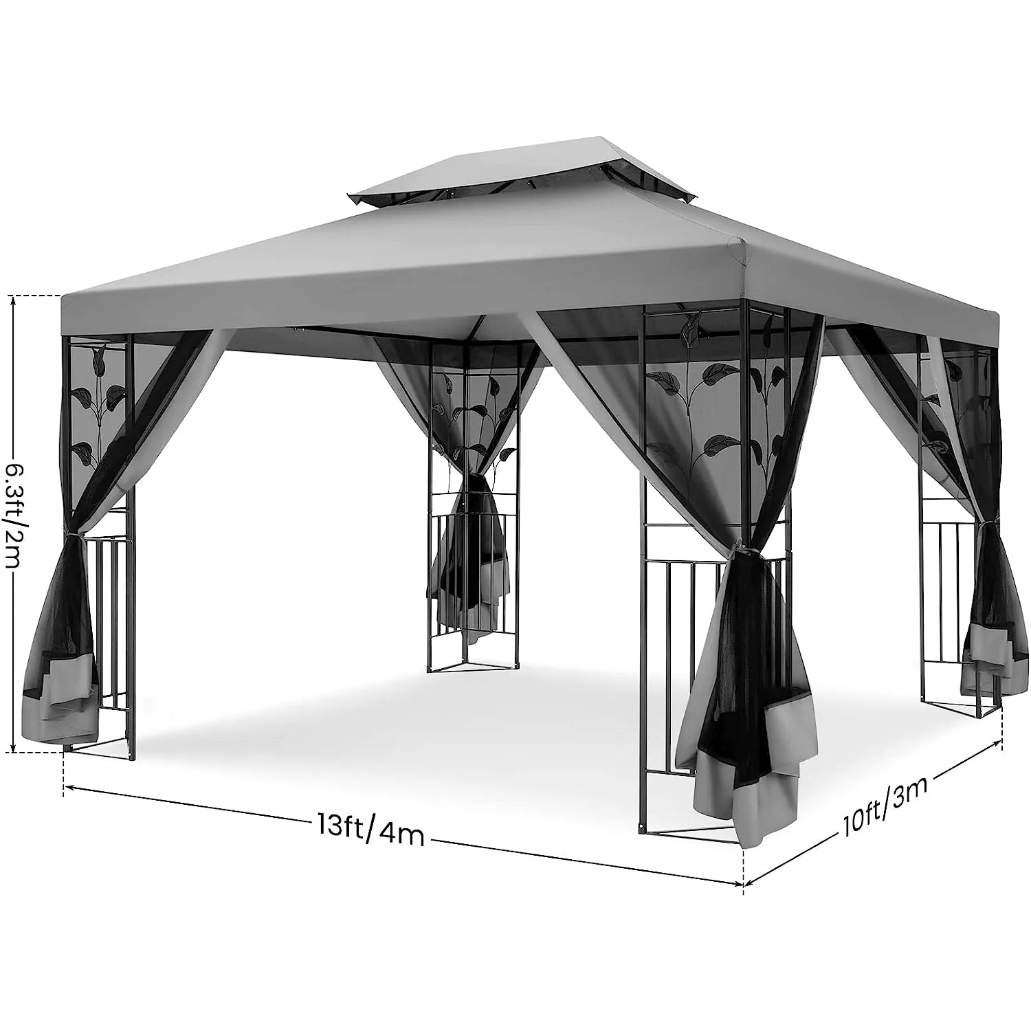 COBIZI 10x13 Outdoor Gazebo with Leaf Screen Steel Frame and Mosquito Netting