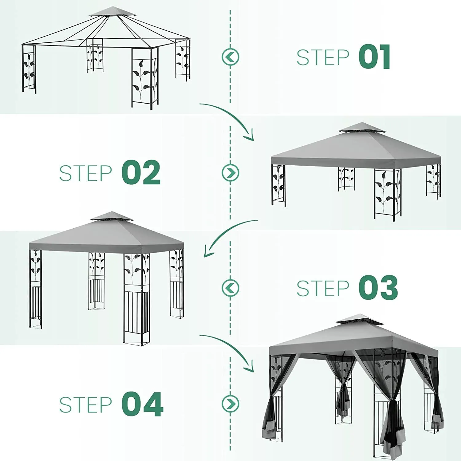 COBIZI 10x13 Outdoor Gazebo with Leaf Screen Steel Frame and Mosquito Netting