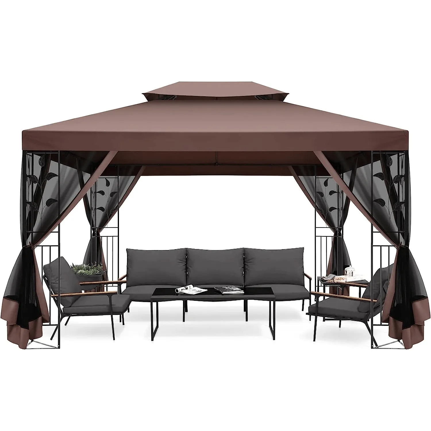 COBIZI 10x13 Outdoor Gazebo with Leaf Screen Steel Frame and Mosquito Netting