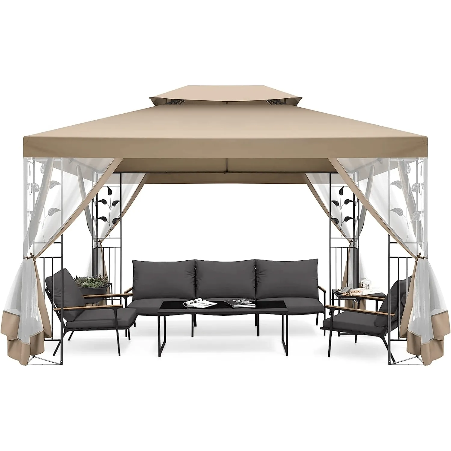 COBIZI 10x13 Outdoor Gazebo with Leaf Screen Steel Frame and Mosquito Netting