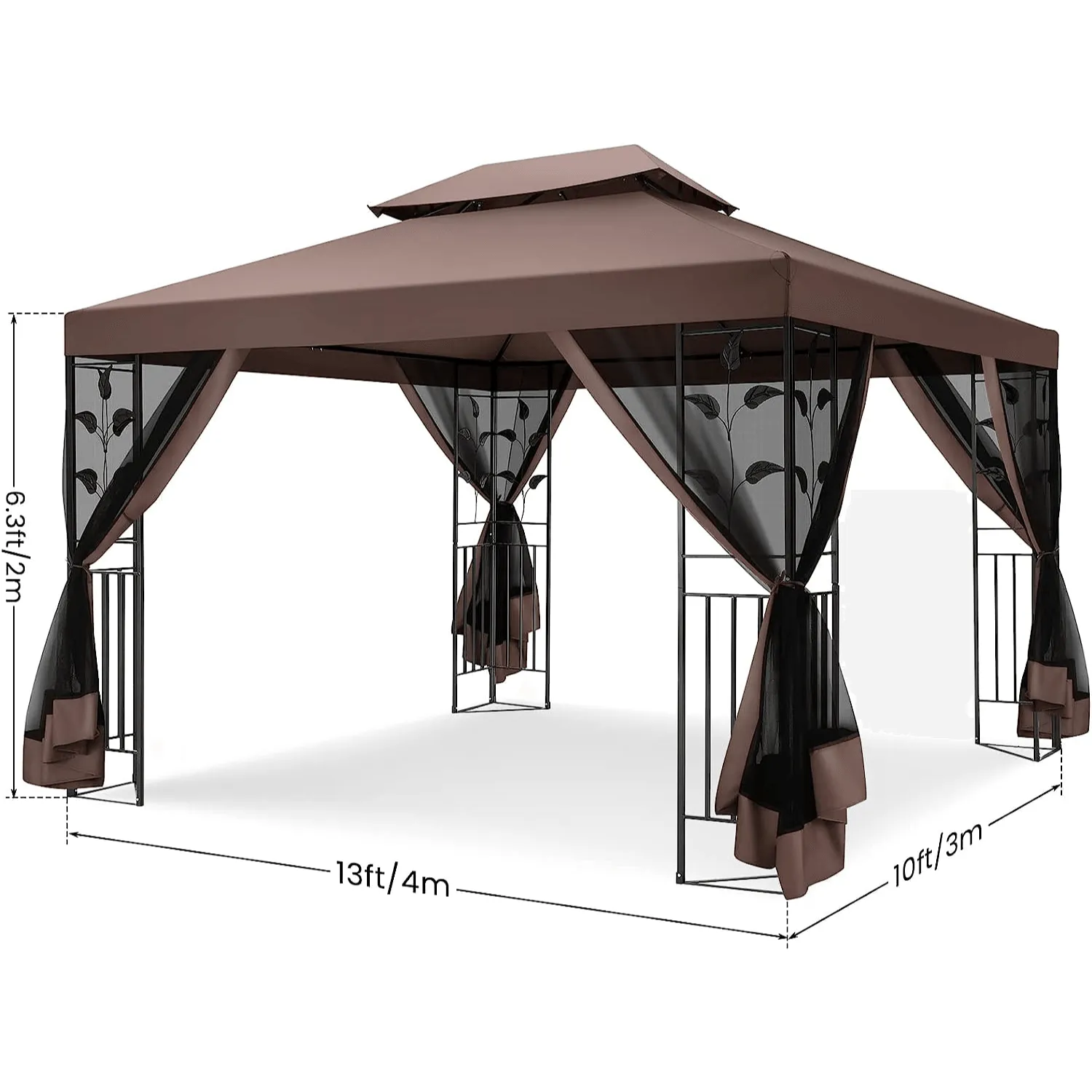 COBIZI 10x13 Outdoor Gazebo with Leaf Screen Steel Frame and Mosquito Netting