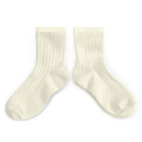 Collegien Plain Ribbed Ankle Socks - cream