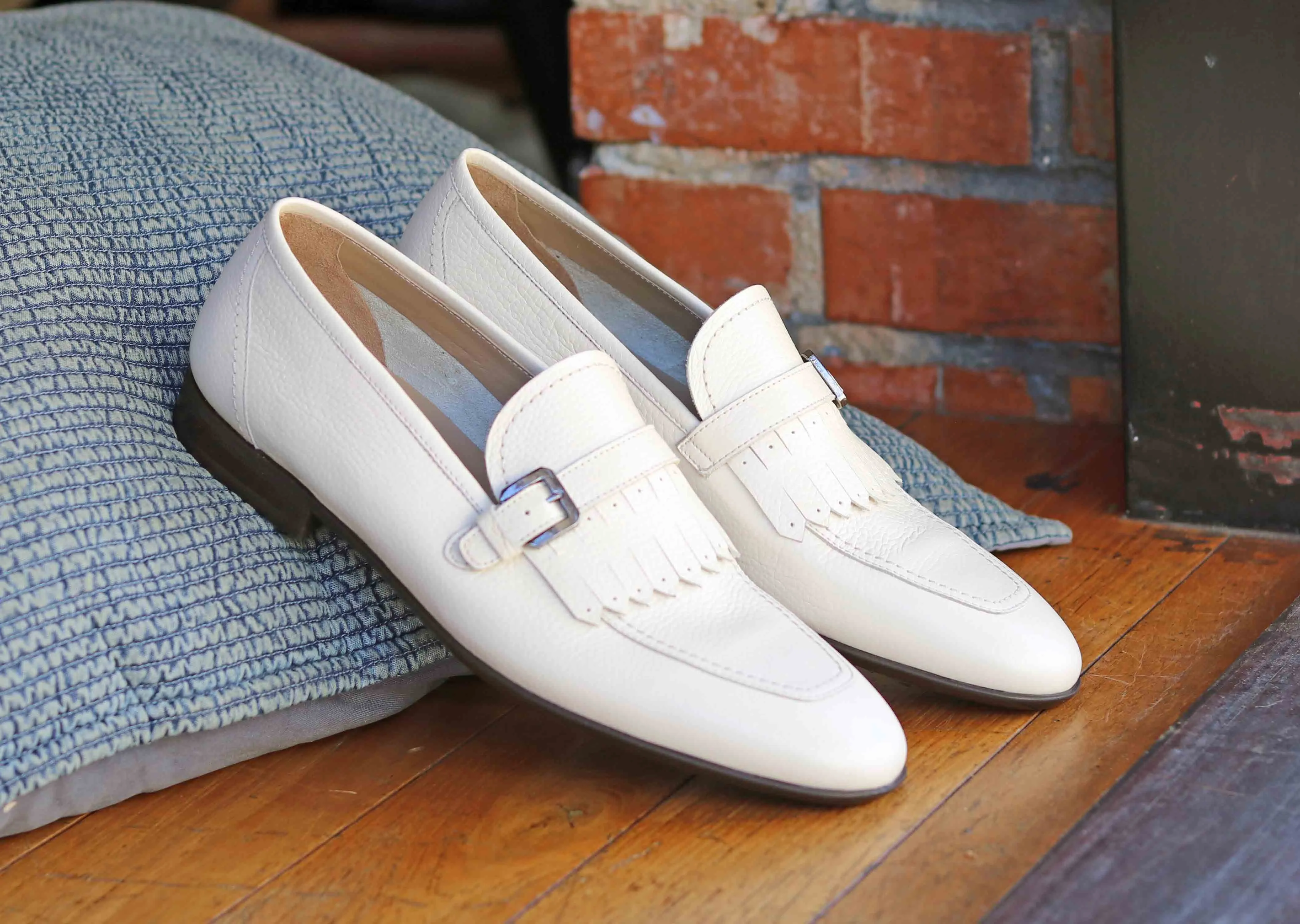 Corrente Deerskin Slip-On Loafer White