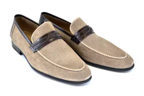 Corrente Perforated Suede Slip-On Loafer Taupe