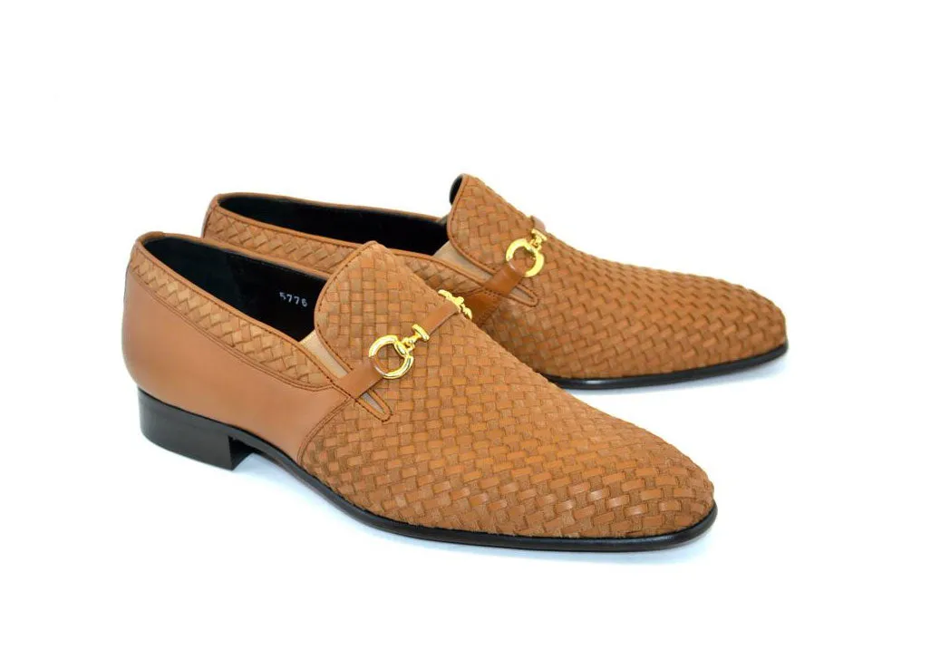 Corrente Woven Calfskin & Suede Slip-On Shoe Tan