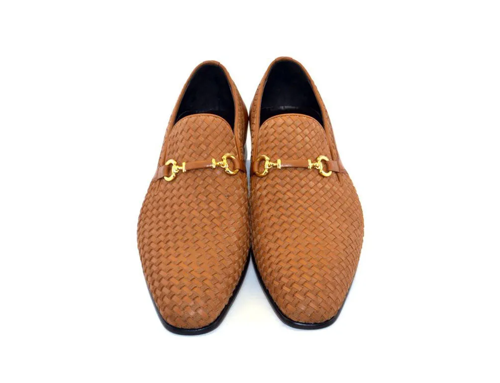 Corrente Woven Calfskin & Suede Slip-On Shoe Tan