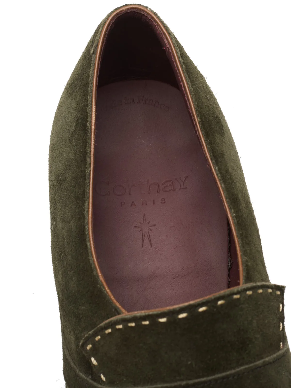 CORTHAY Handmade "Rascaille" Green Suede Penny Loafers Shoes Size 7.5