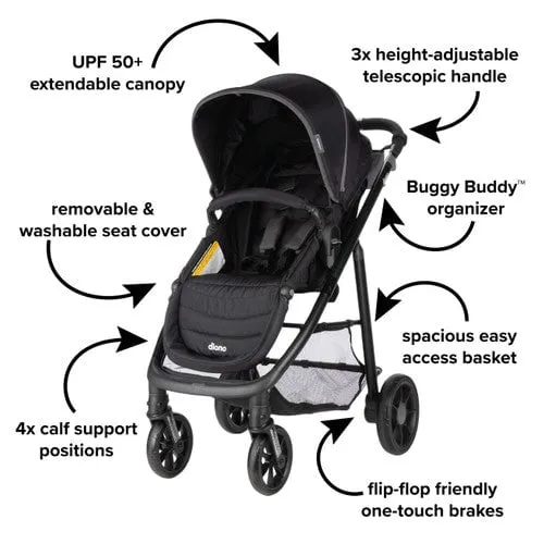 Diono - Quantum® 4 3-in-1 Travel System with LiteClik®30 R SafePlus™ Infant Car Seat and Base - Black