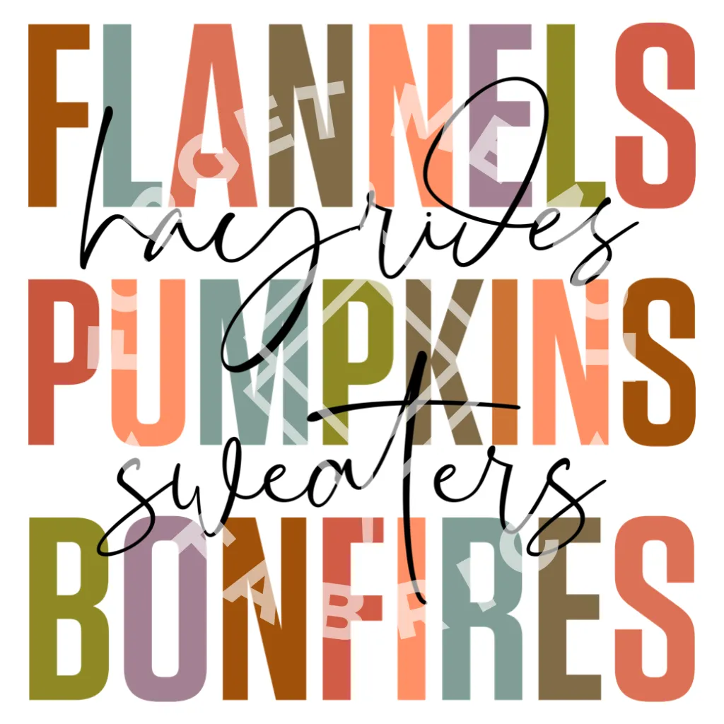 Flannels, Pumpkins, Bonfires, Fall Sublimation Heat Transfer #86