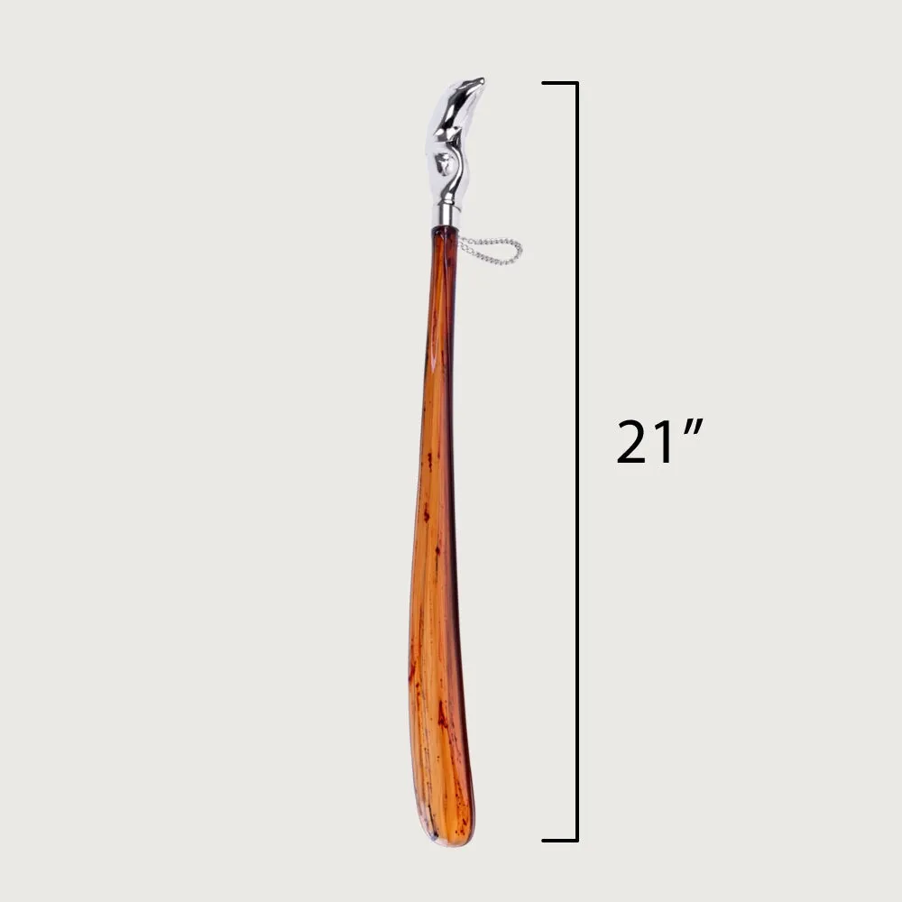 FootFitter Medium 21" Shoe Horn with Tortoiseshell Spoon, Dolphin Handle