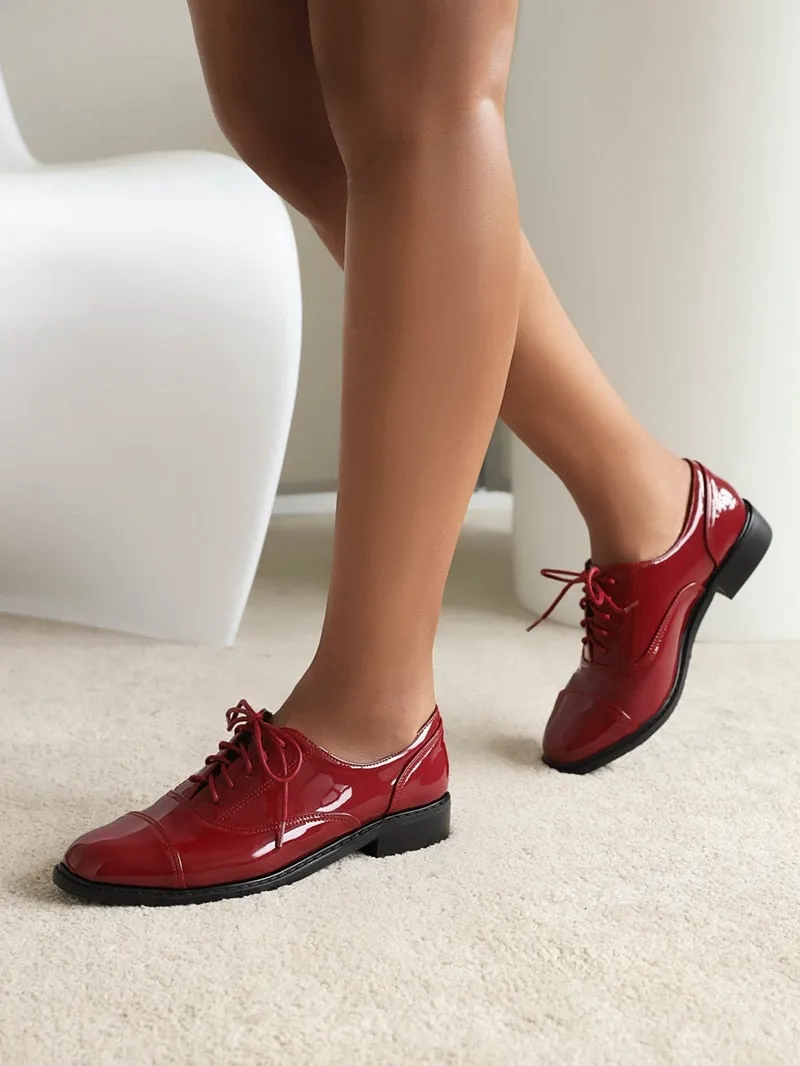 Frances Patent Leather Cap-Toe Oxford Shoes - 2 Colors