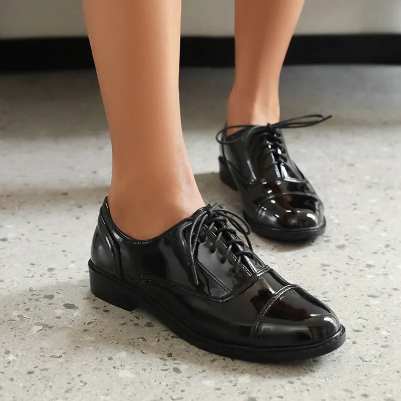 Frances Patent Leather Cap-Toe Oxford Shoes - 2 Colors