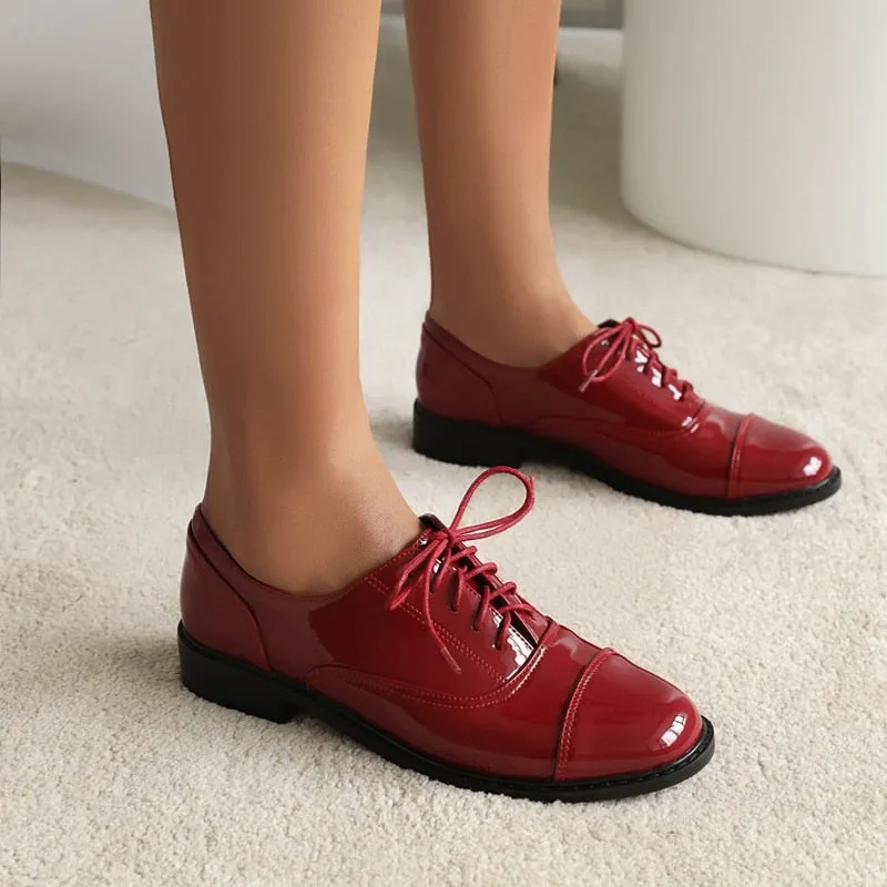 Frances Patent Leather Cap-Toe Oxford Shoes - 2 Colors