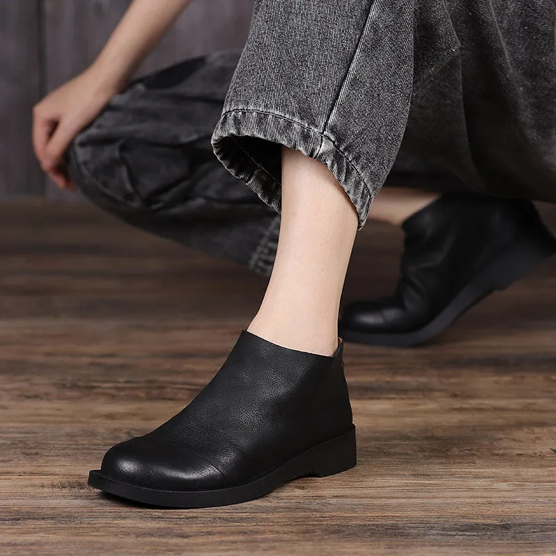 Handmade Leather Ankle Booties Platform For Women Chunky Heel Work Combat Boots Black/Coffee