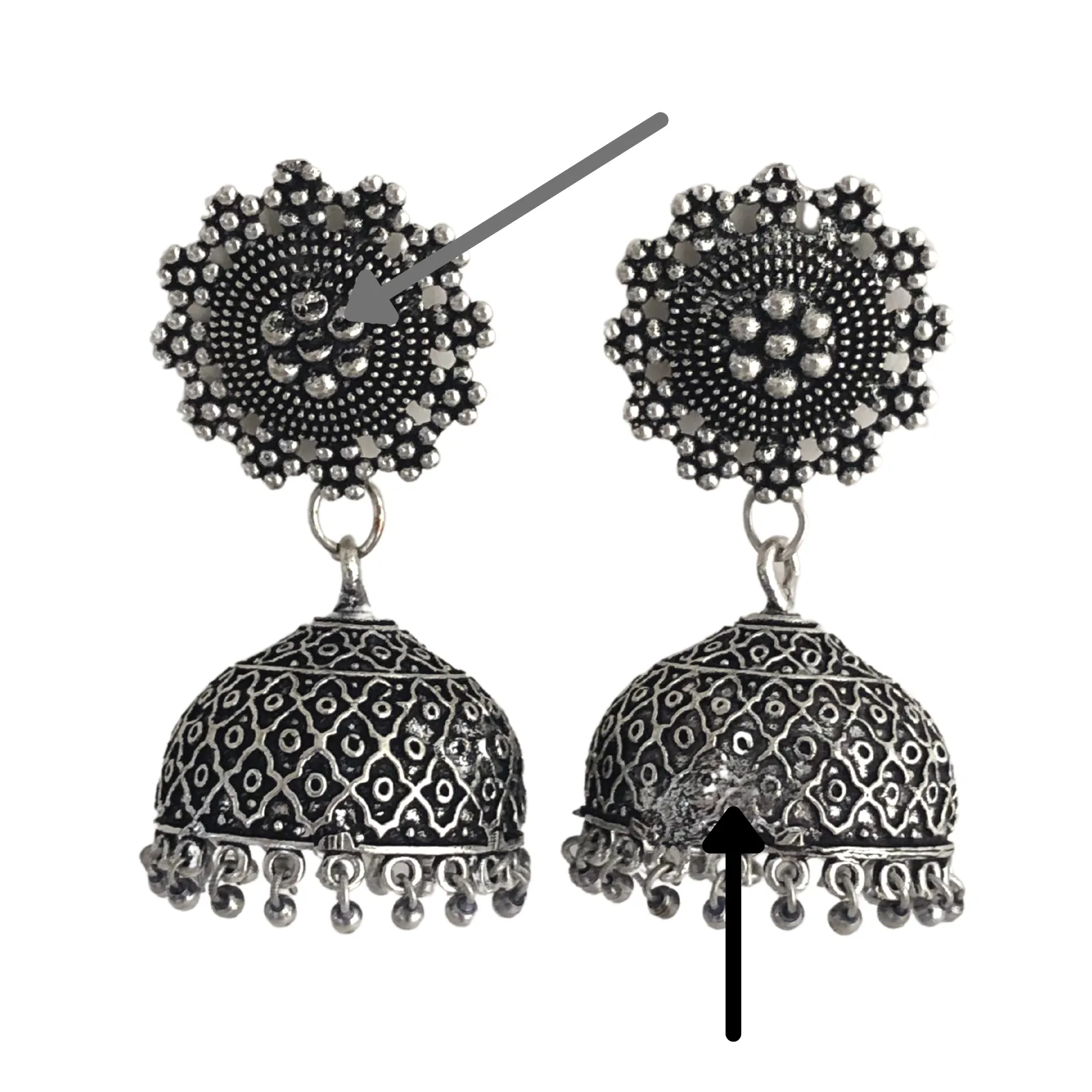 Ishani Silver Oxidized Jhumki - Scratch & Dent 2