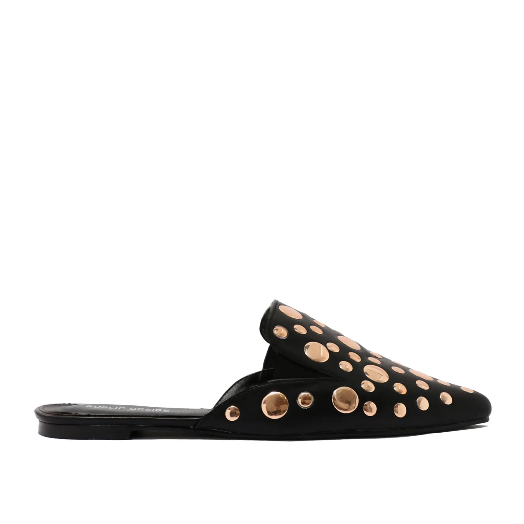 Josephine Rose Gold Stud Backless Loafers in Black