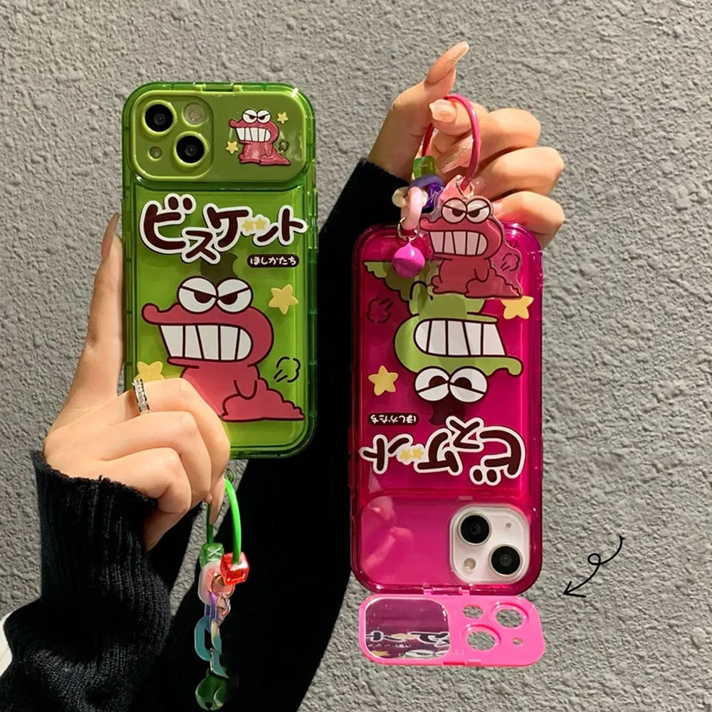 Kawaii Anime Flip Mirror Clear Soft iPhone Case With Keychain