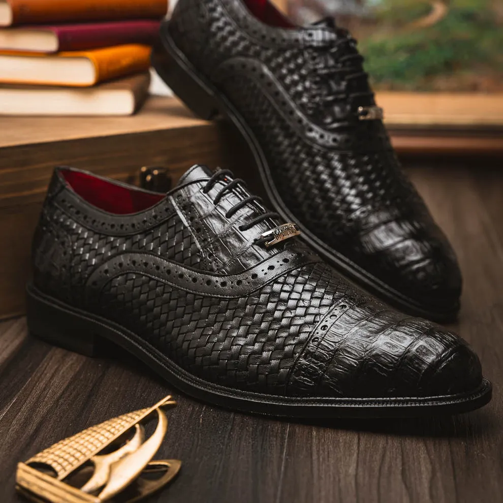 Marco Di Milano John Men's Shoes Exotic Caiman Crocodile / Woven Leather Dress Oxfords (MDM1178)