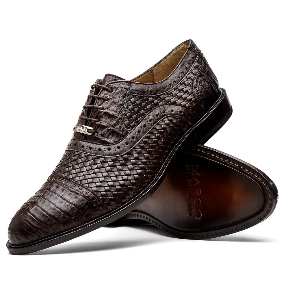 Marco Di Milano John Men's Shoes Exotic Caiman Crocodile / Woven Leather Dress Oxfords (MDM1178)