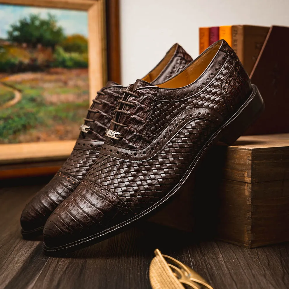 Marco Di Milano John Men's Shoes Exotic Caiman Crocodile / Woven Leather Dress Oxfords (MDM1178)