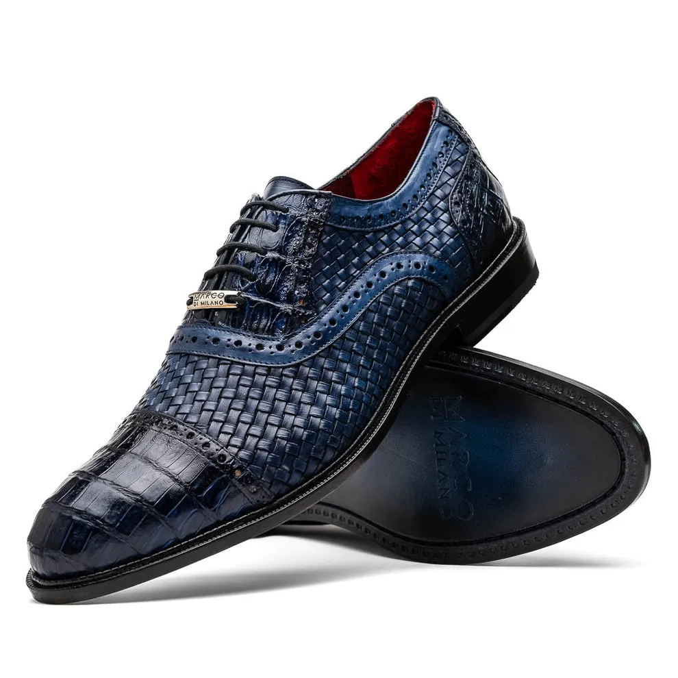 Marco Di Milano John Men's Shoes Exotic Caiman Crocodile / Woven Leather Dress Oxfords (MDM1178)