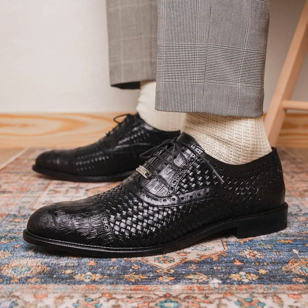 Marco Di Milano John Men's Shoes Exotic Caiman Crocodile / Woven Leather Dress Oxfords (MDM1178)