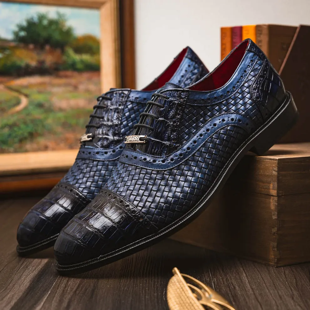 Marco Di Milano John Men's Shoes Exotic Caiman Crocodile / Woven Leather Dress Oxfords (MDM1178)