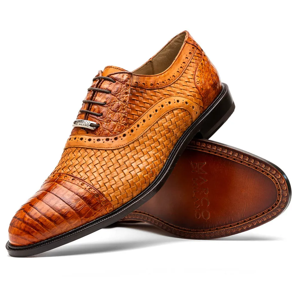 Marco Di Milano John Men's Shoes Exotic Caiman Crocodile / Woven Leather Dress Oxfords (MDM1178)