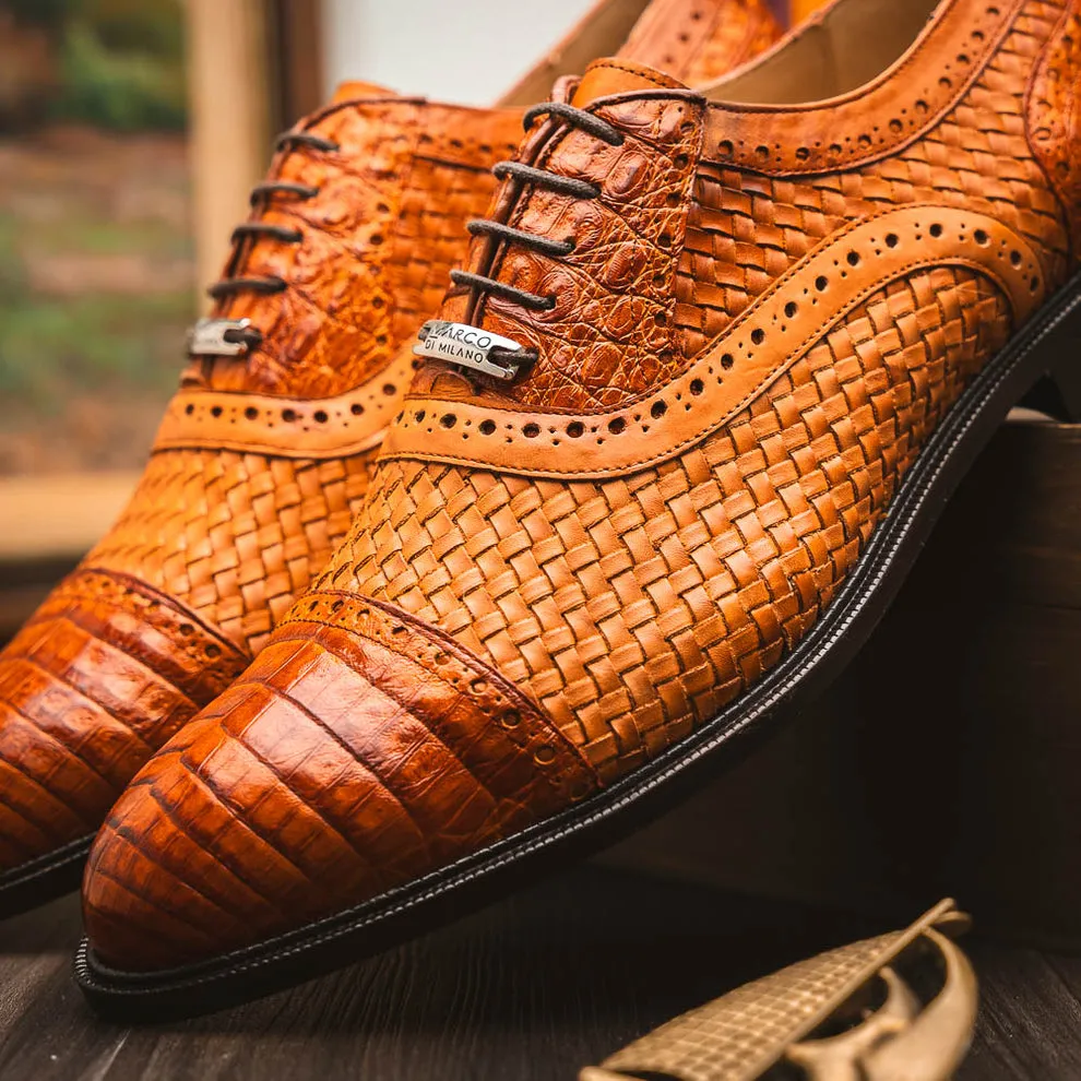 Marco Di Milano John Men's Shoes Exotic Caiman Crocodile / Woven Leather Dress Oxfords (MDM1178)