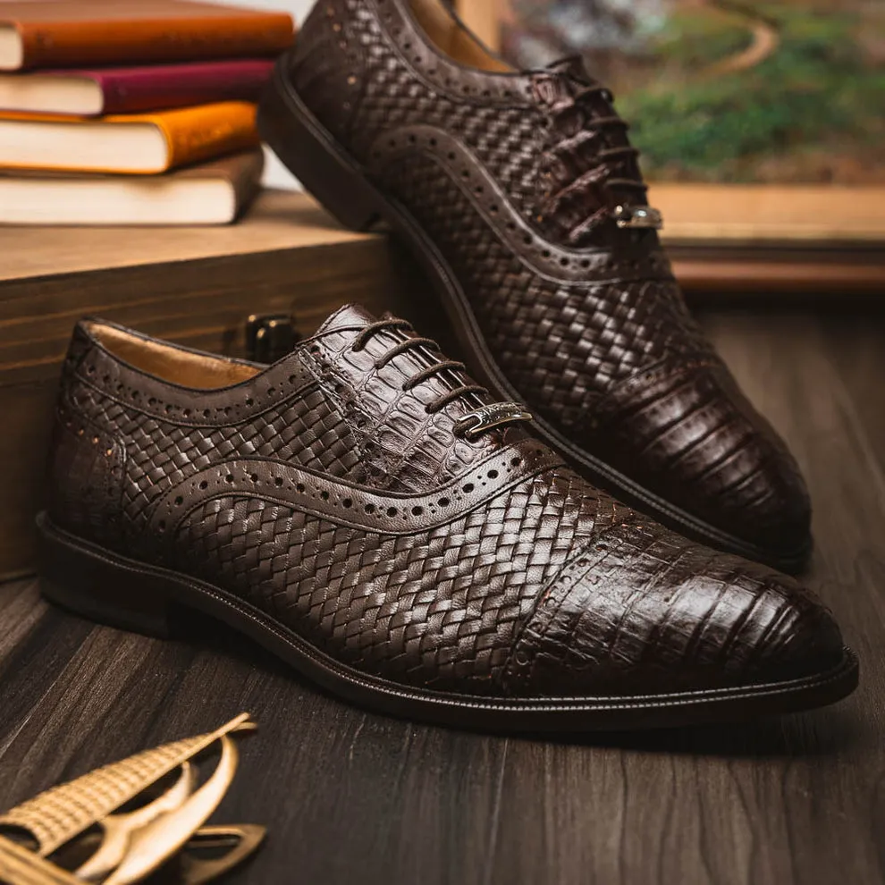 Marco Di Milano John Men's Shoes Exotic Caiman Crocodile / Woven Leather Dress Oxfords (MDM1178)