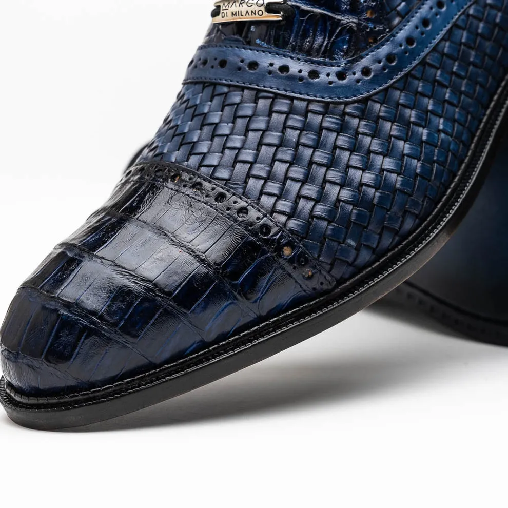 Marco Di Milano John Men's Shoes Exotic Caiman Crocodile / Woven Leather Dress Oxfords (MDM1178)