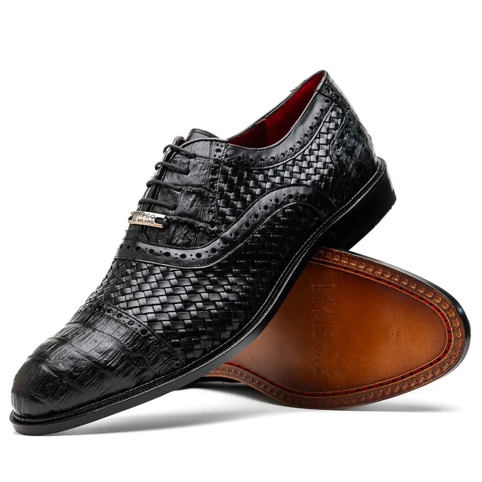 Marco Di Milano John Men's Shoes Exotic Caiman Crocodile / Woven Leather Dress Oxfords (MDM1178)