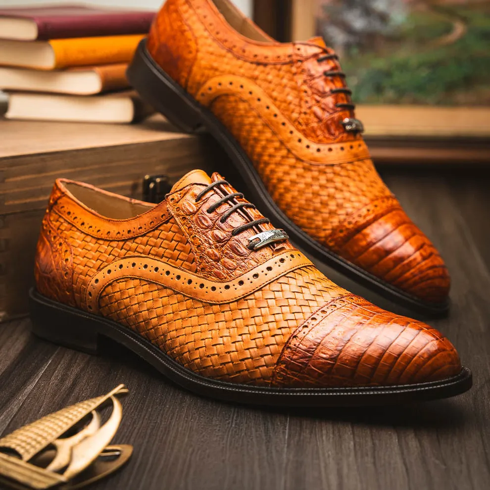 Marco Di Milano John Men's Shoes Exotic Caiman Crocodile / Woven Leather Dress Oxfords (MDM1178)