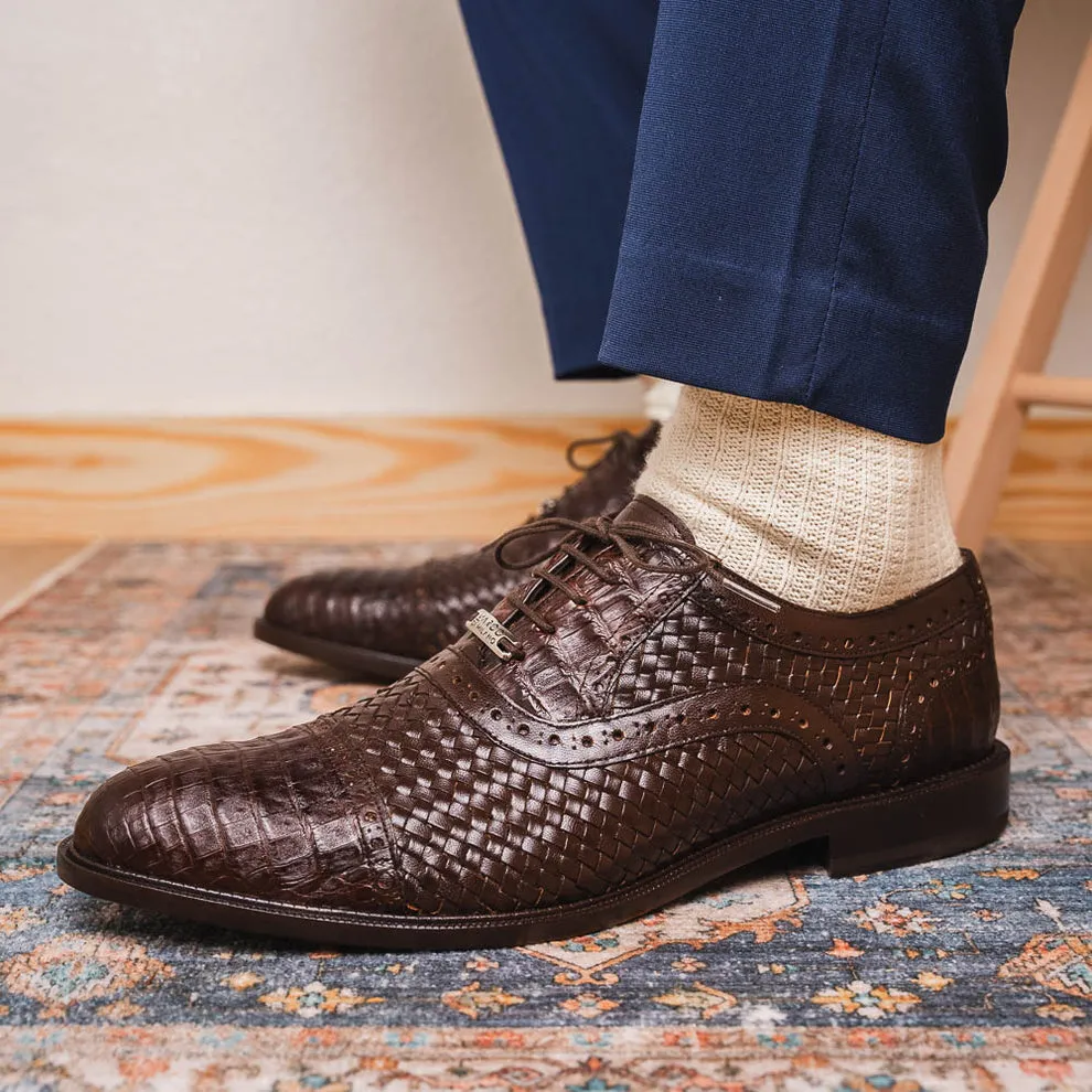 Marco Di Milano John Men's Shoes Exotic Caiman Crocodile / Woven Leather Dress Oxfords (MDM1178)