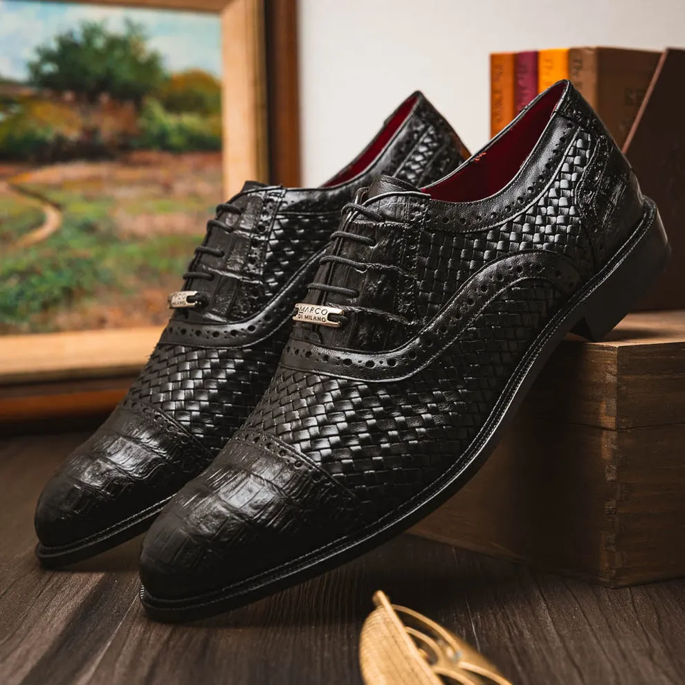 Marco Di Milano John Men's Shoes Exotic Caiman Crocodile / Woven Leather Dress Oxfords (MDM1178)