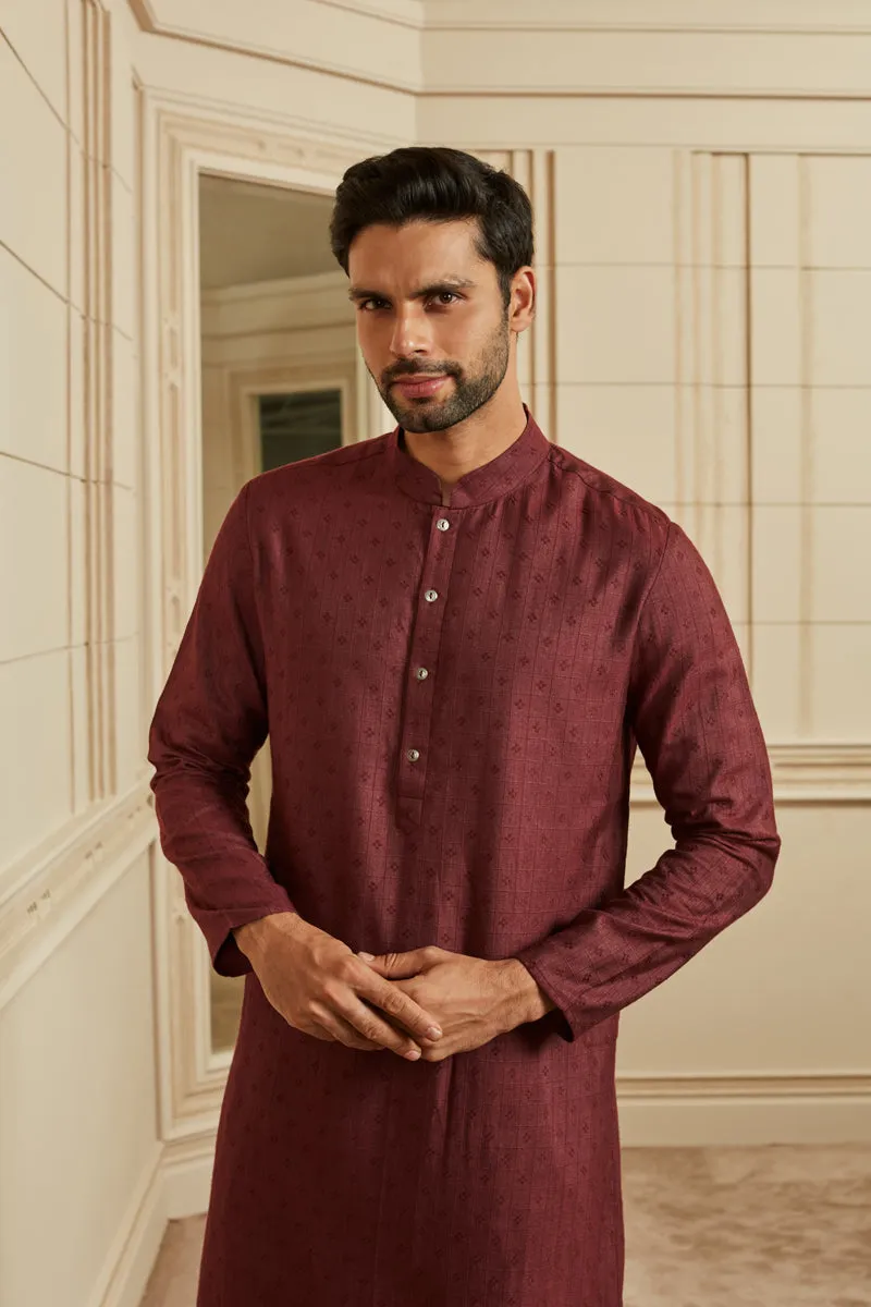 Maroon Textured Kurta Set