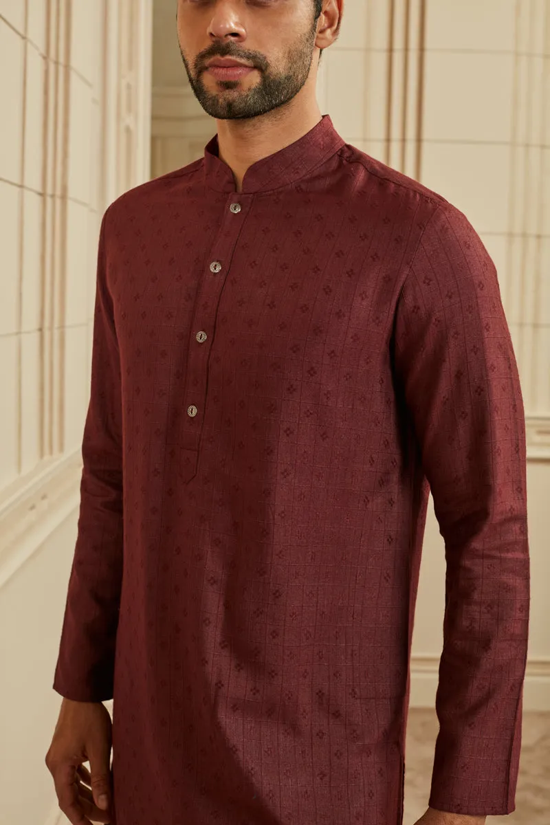 Maroon Textured Kurta Set