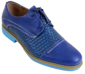 Men's Blue Woven Cap Toe Casual Faux Leather Oxford Shoes