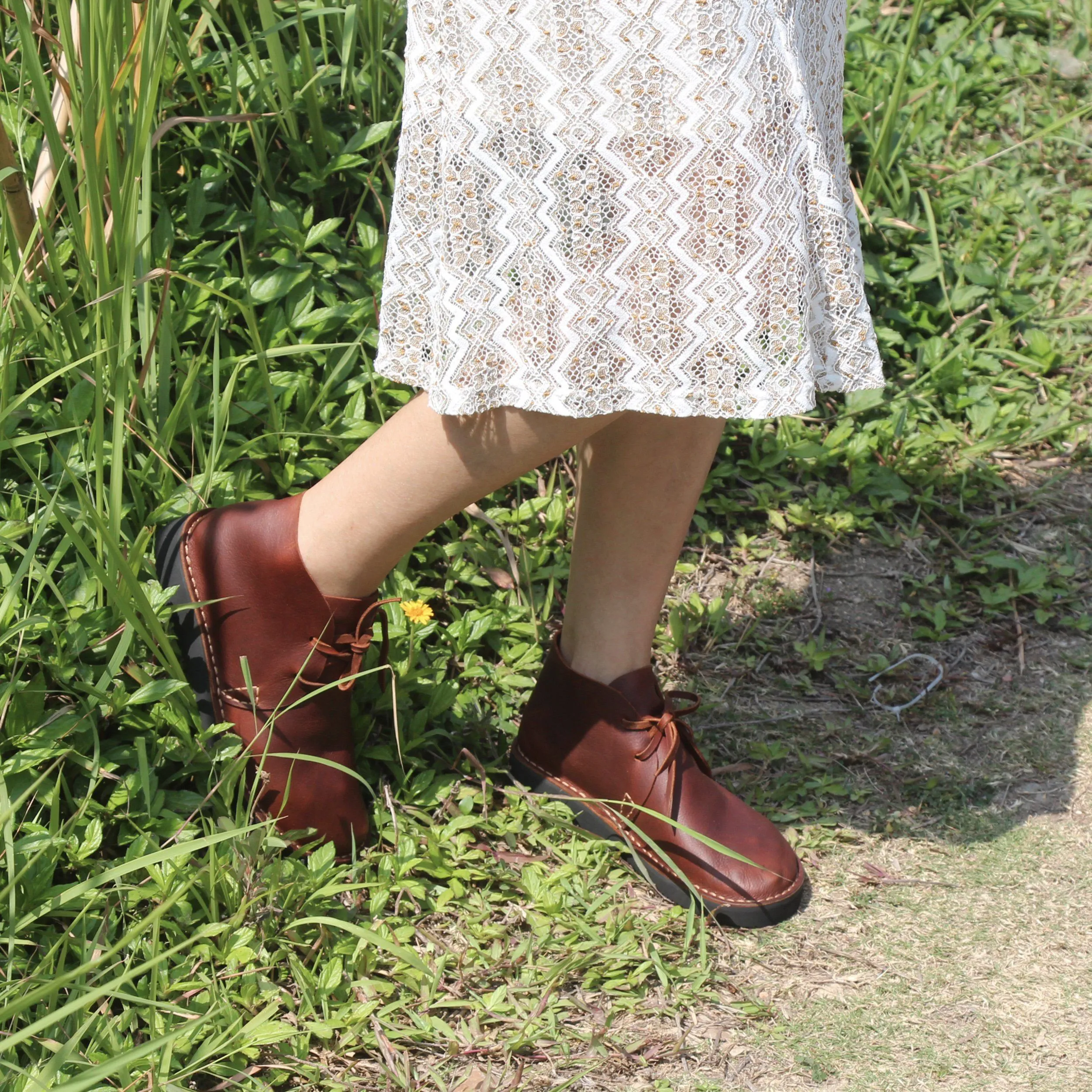 Middle English-Womens Handmade Full Grain Leather  Flats Ankle Boots- Black/Brown