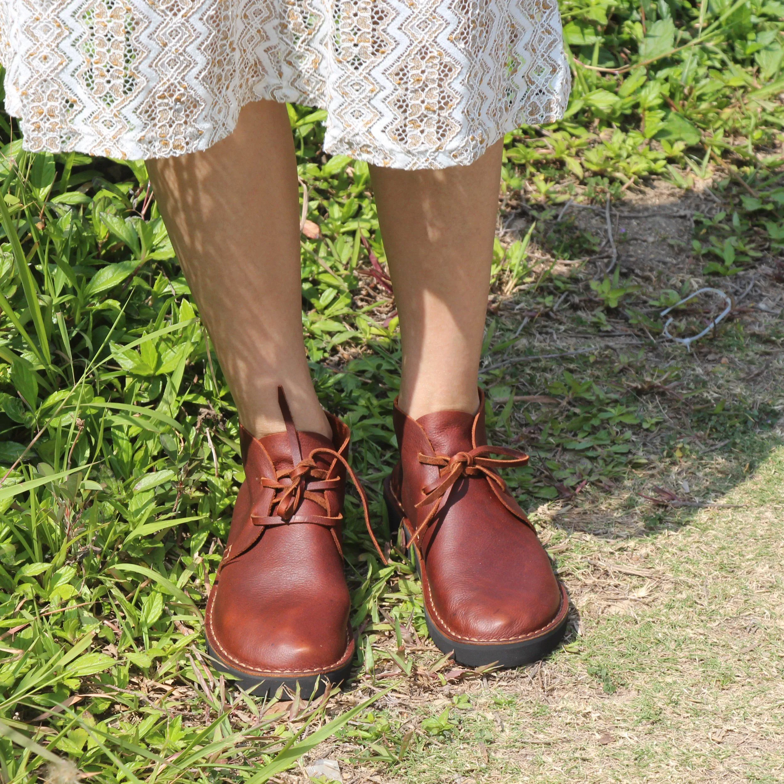 Middle English-Womens Handmade Full Grain Leather  Flats Ankle Boots- Black/Brown