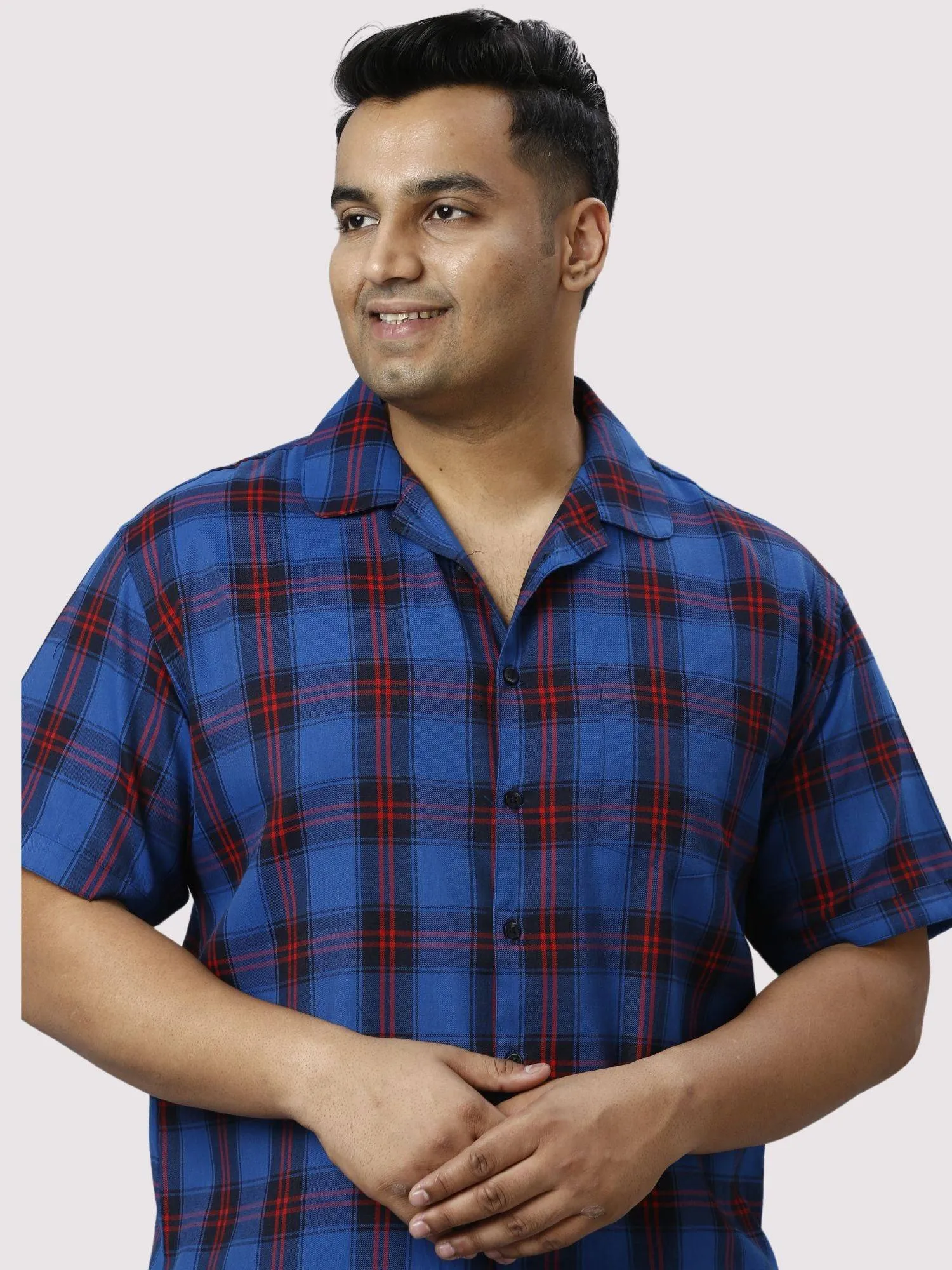 Midnight Blue Checks Printed Full Co-ords Set Men's Plus Size