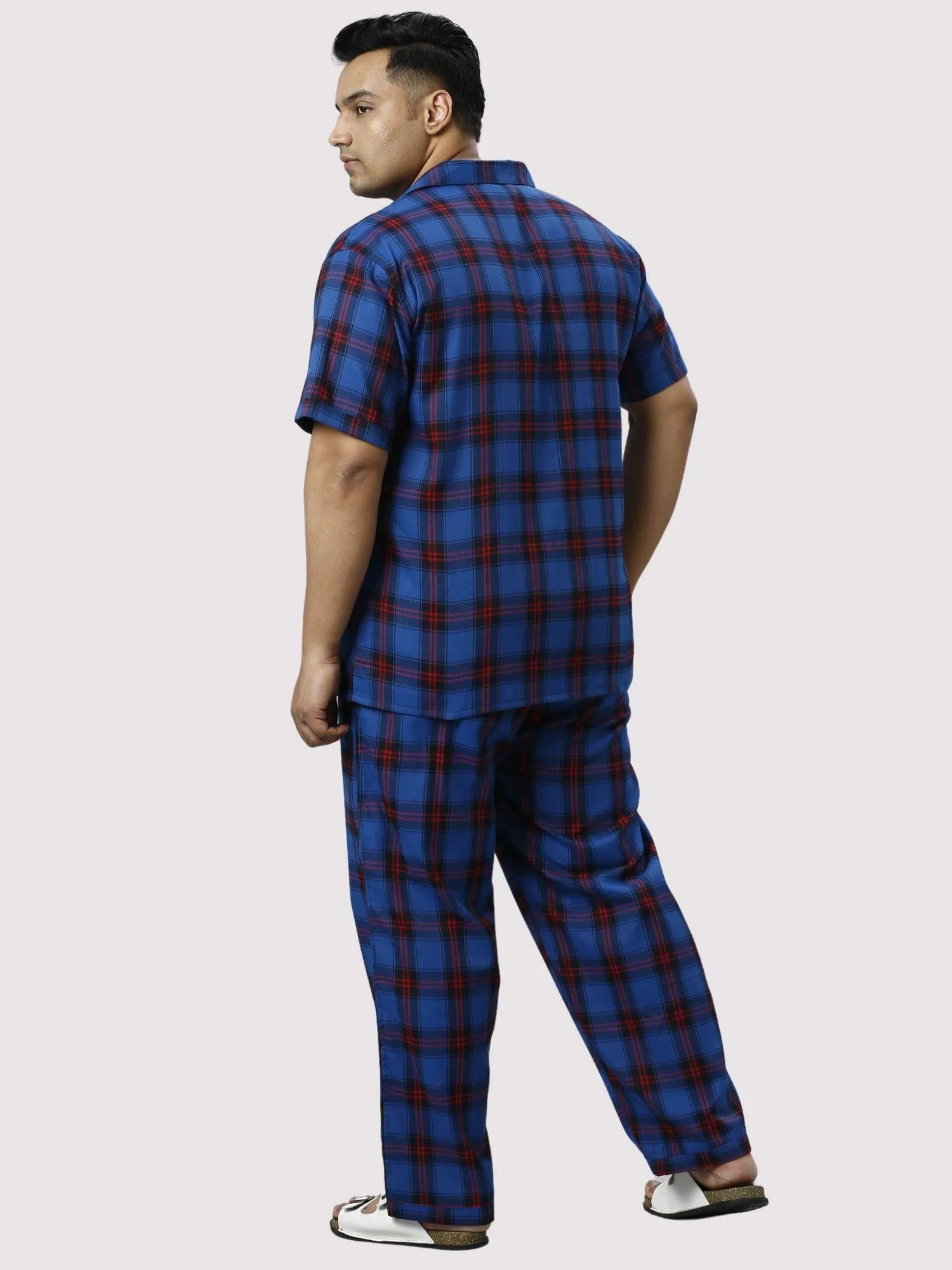 Midnight Blue Checks Printed Full Co-ords Set Men's Plus Size