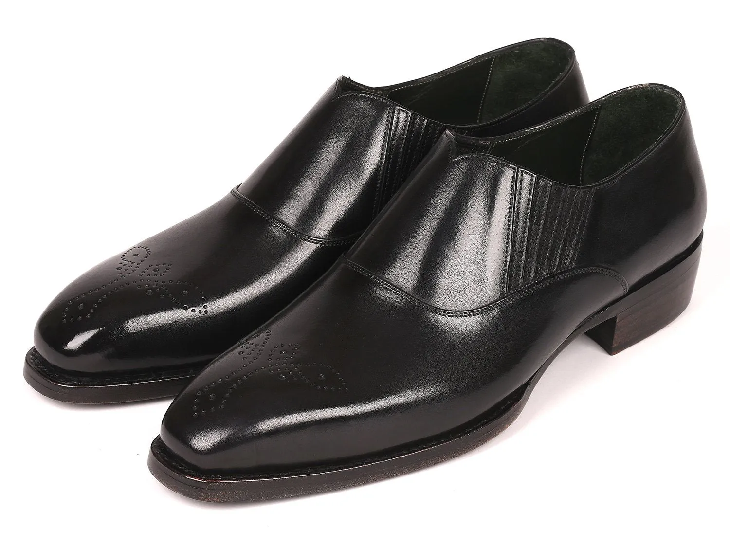 Paul Parkman Goodyear Welted Elasticated Loafers in Black