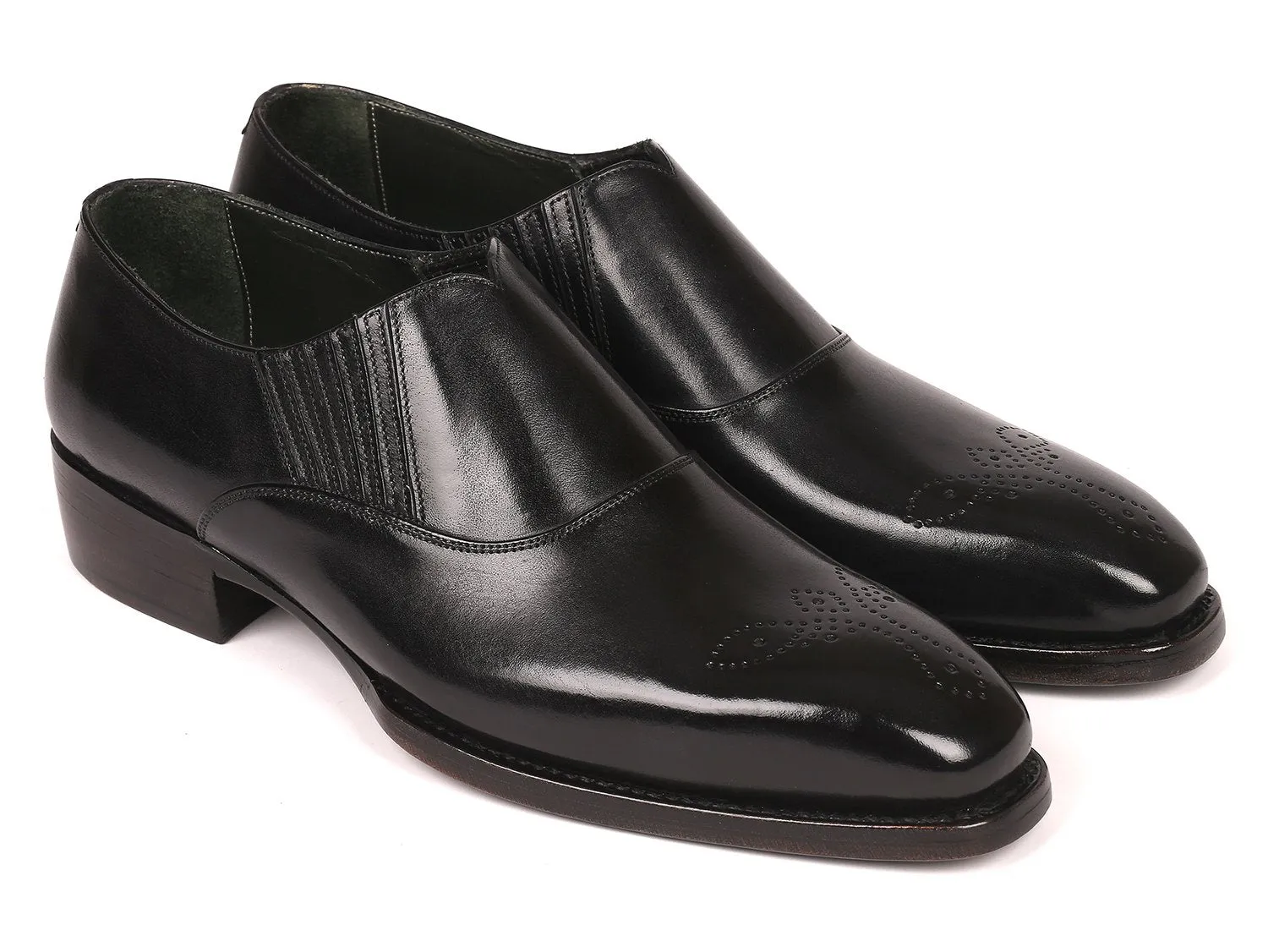 Paul Parkman Goodyear Welted Elasticated Loafers in Black